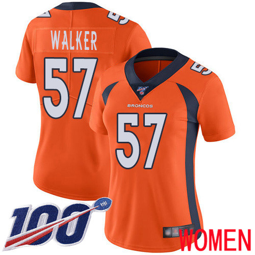 Women Denver Broncos #57 Demarcus Walker Orange Team Color Vapor Untouchable Limited Player 100th Season Football NFL Jersey